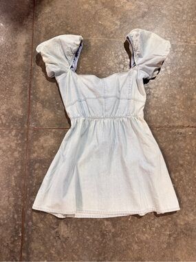 MUMU Light Wash Denim Puff Sleeve Corset Mini Dress Size S